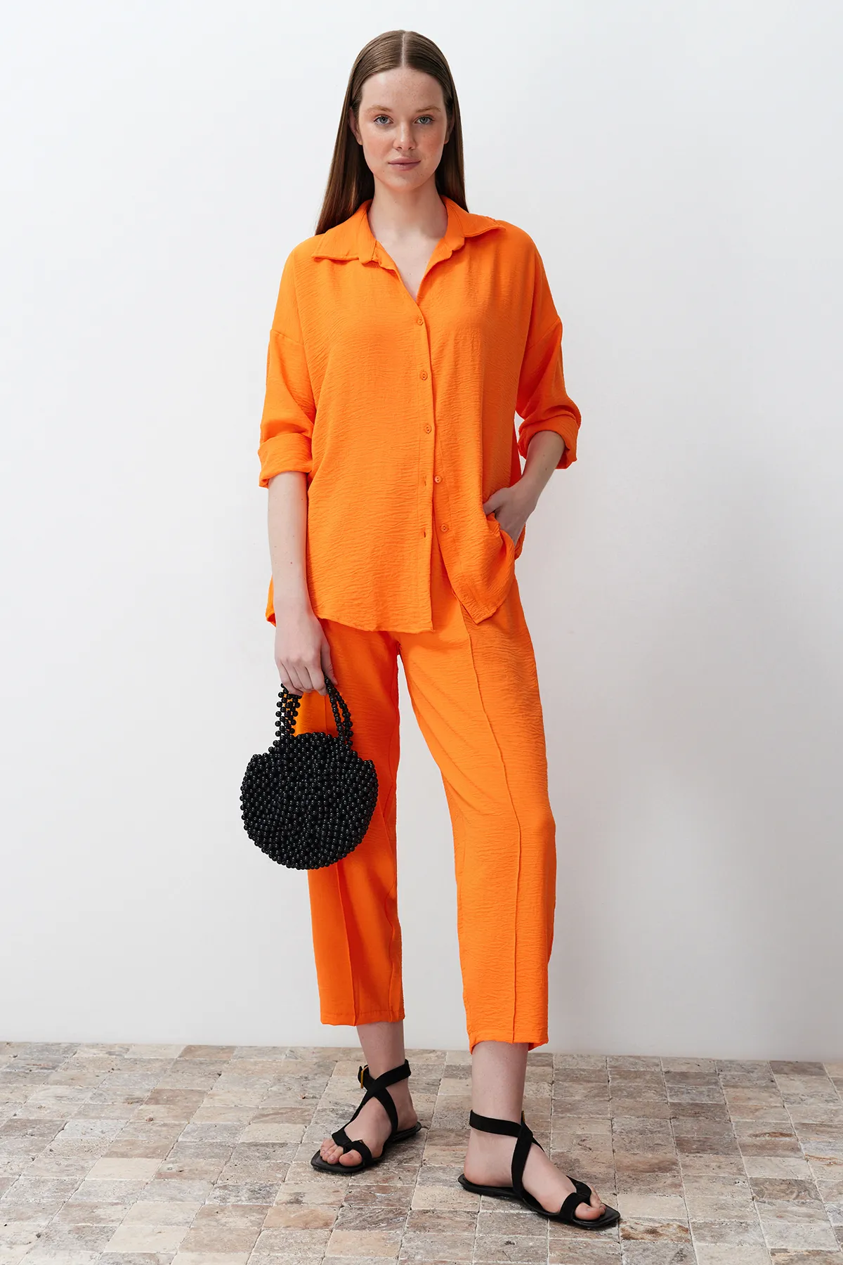 Trendyol Collection  Orange gewebtes Unter- und Ober-Unterteil-Oberteil-Set TWOSS24AU00038