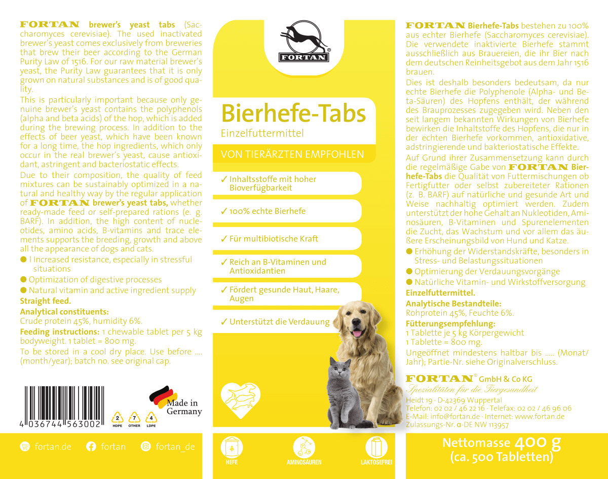 Fortan Ergänzungsfutter & Aufzucht Fortan Bierhefe-Tabs 400 g