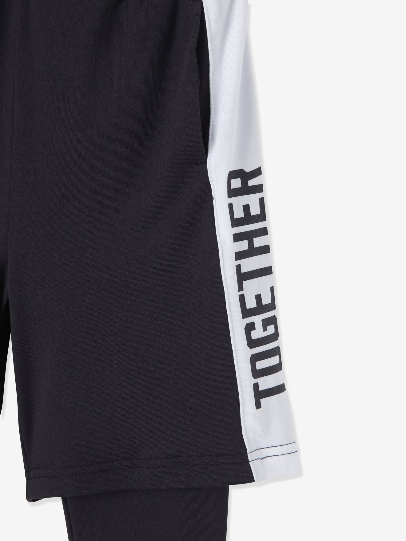 Legging bermuda de sport garçon effet 2 en 1 noir