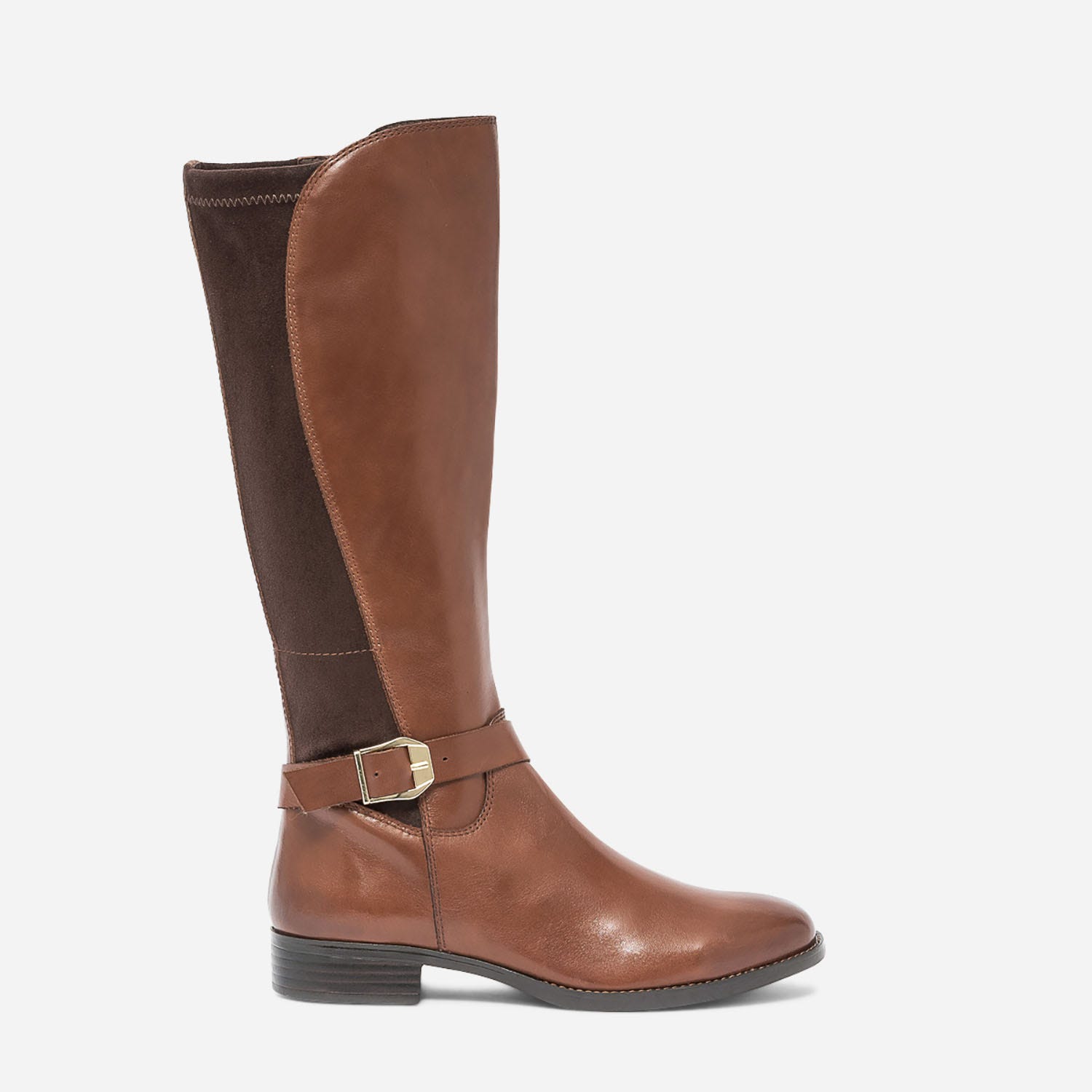 Botte CAPRICE cognac en cuir et textile à boucle
