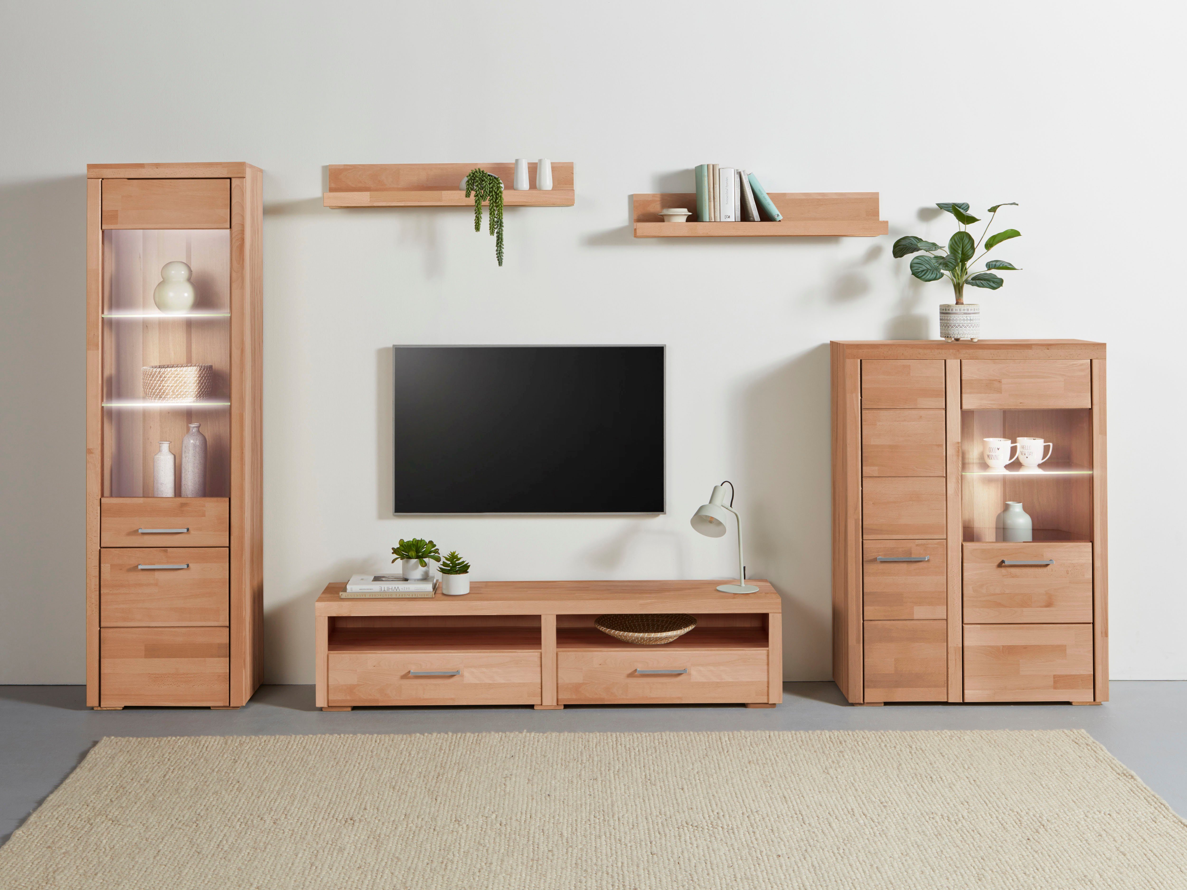 Woltra Wohnwand Falco, (Set, 4-St., 5), Fronten aus Massivholz