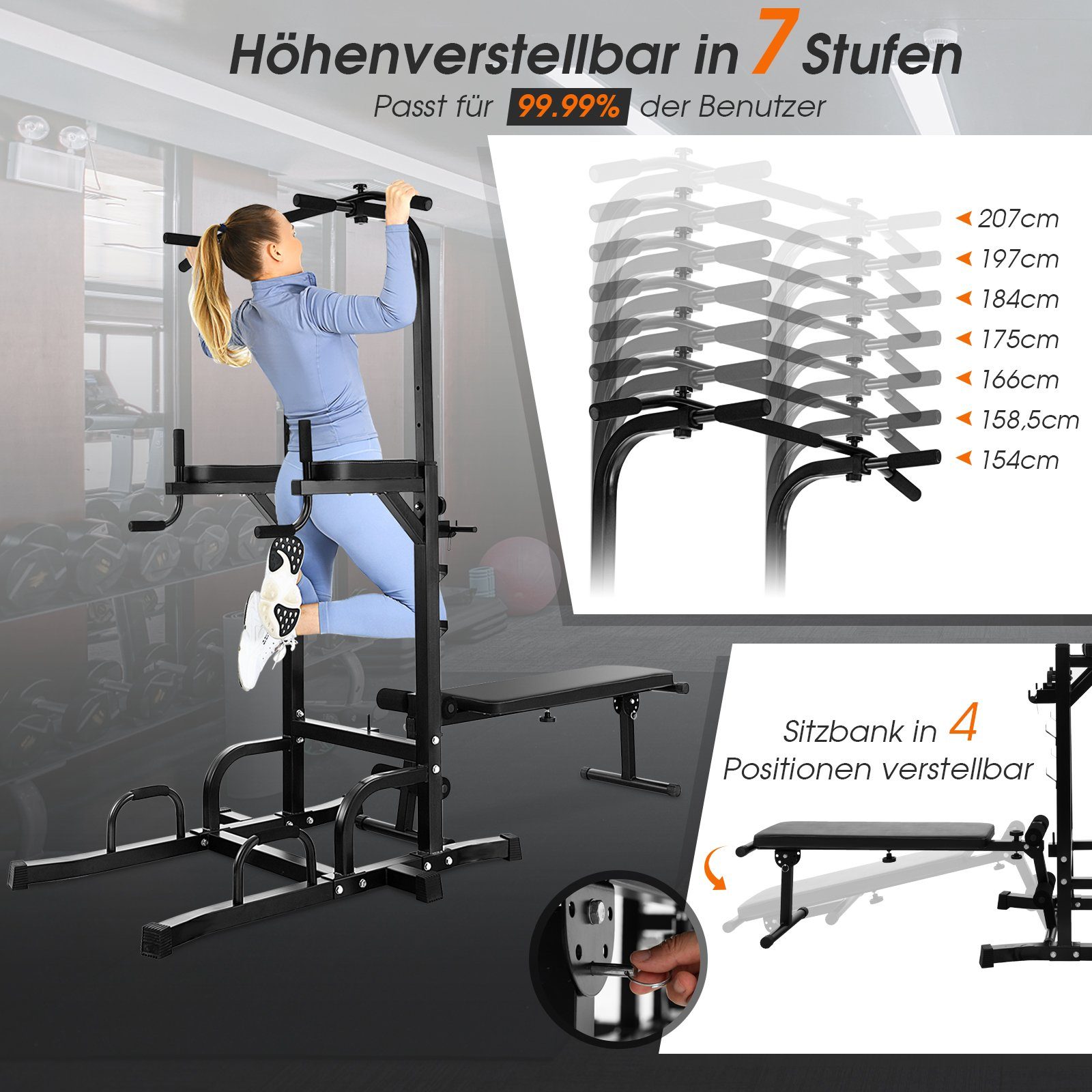 COSTWAY Kraftstation Klimmzugstange, 7-stufige höhenverstellbar, freistehend