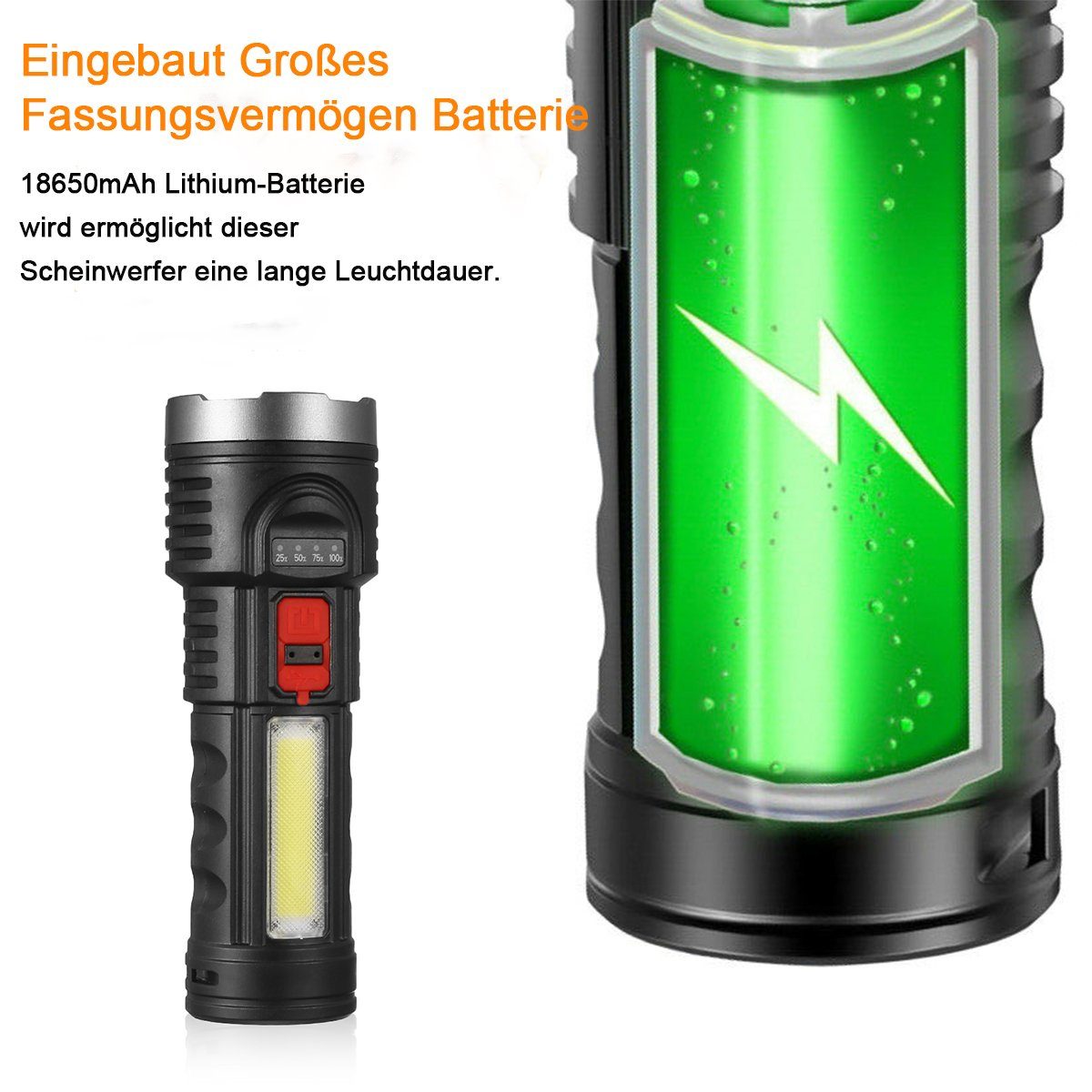 ombar LED Taschenlampe Taschenlampe LED Aufladbar Extrem Hell, Batteriebetrieben (1-St), Wasserdicht Flashlight Torch für Outdoor Camping