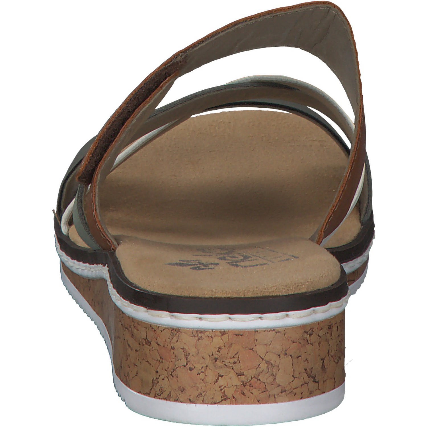 Rieker V3652, Plateau-Pantoletten, Damen, Braun / Weiß / Olive