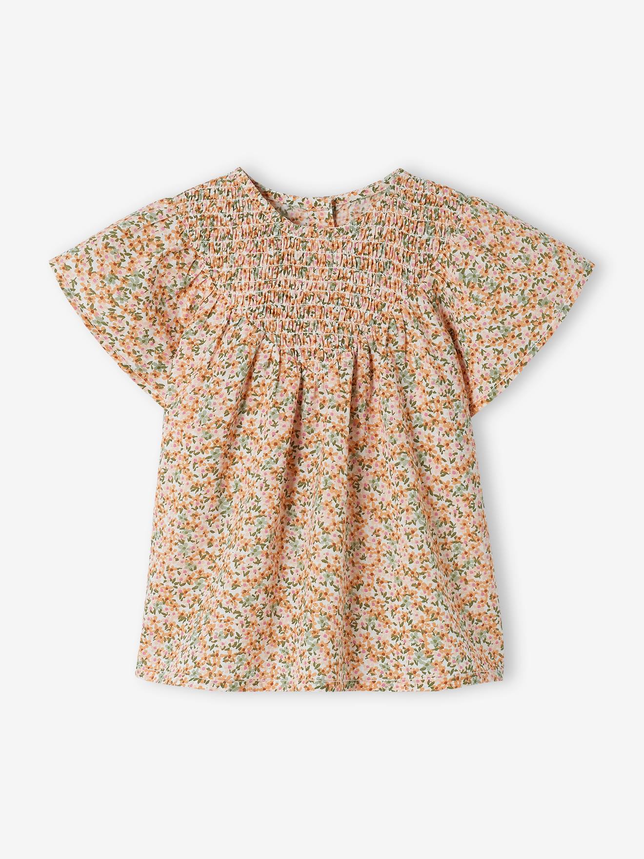 Vertbaudet Kurzärmelige Baby Bluse, gesmokt - weiß