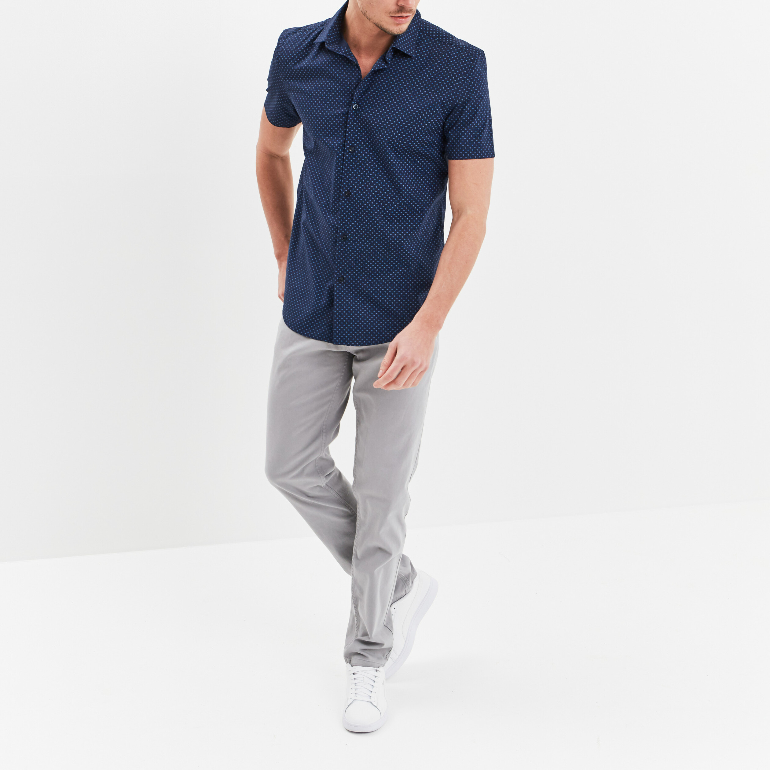 Chemise manches courtes coton bleu marine homme | La Halle
