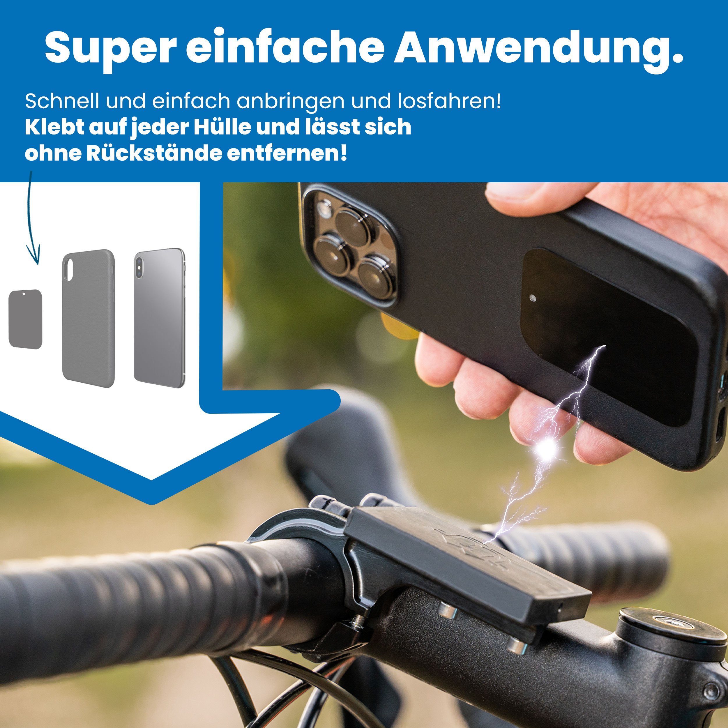 Bauer United Bauer United Universal 2.0 Handyhalterung Fahrrad Magnet, Made in Germany, robuste Magnethalterung für E Bike, Motorrad, E Scooter und Kinderwagen, Fahrrad Handyhalterung Magnet für jedes Handy Smartphone-Halterung, (Magnetisch, Stabil,