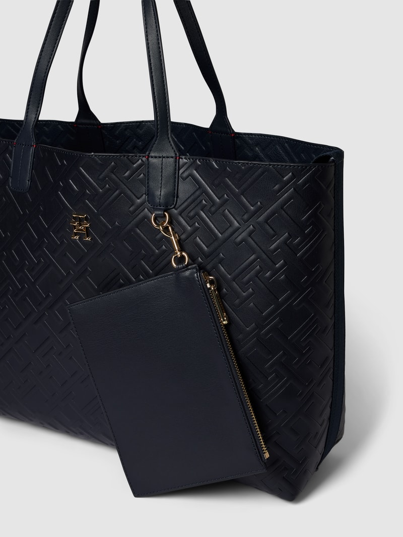 Shopper mit Allover-Logo Modell 'ICONIC' in marineblau