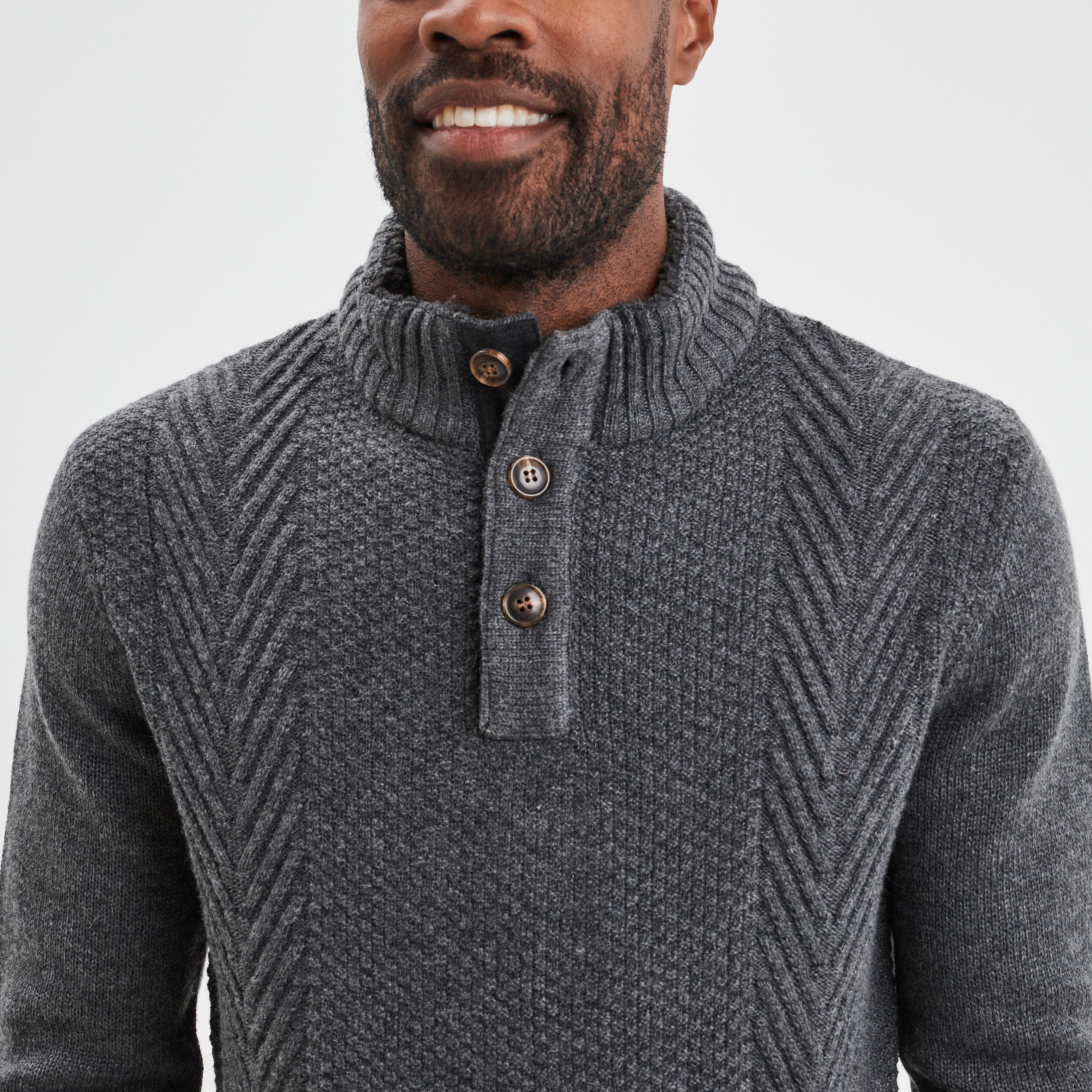 Pull camionneur boutonné gris foncé homme | La Halle