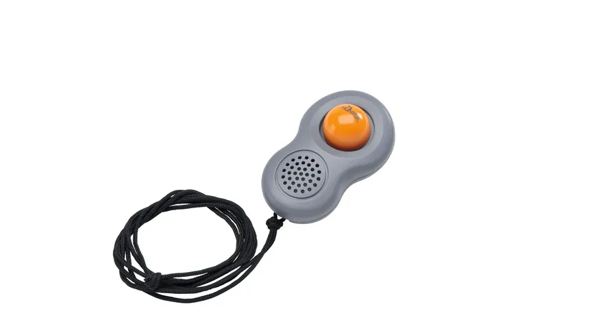 Hun. Dog Clicker mit Umhängeband + Fingerschlaufe Kunststoff, grau/orange