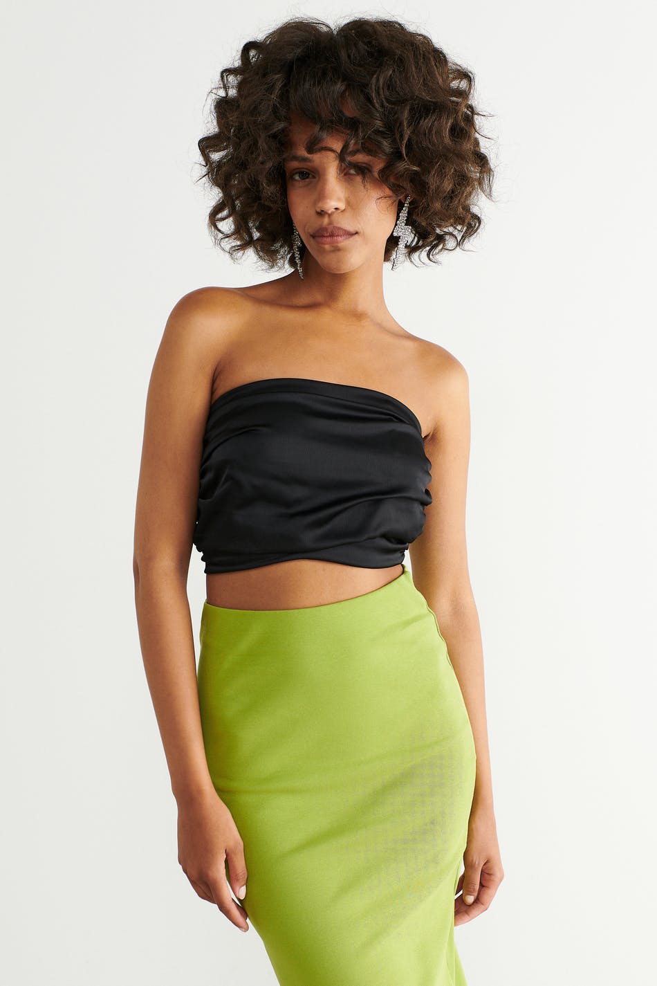Pleated satin tube top