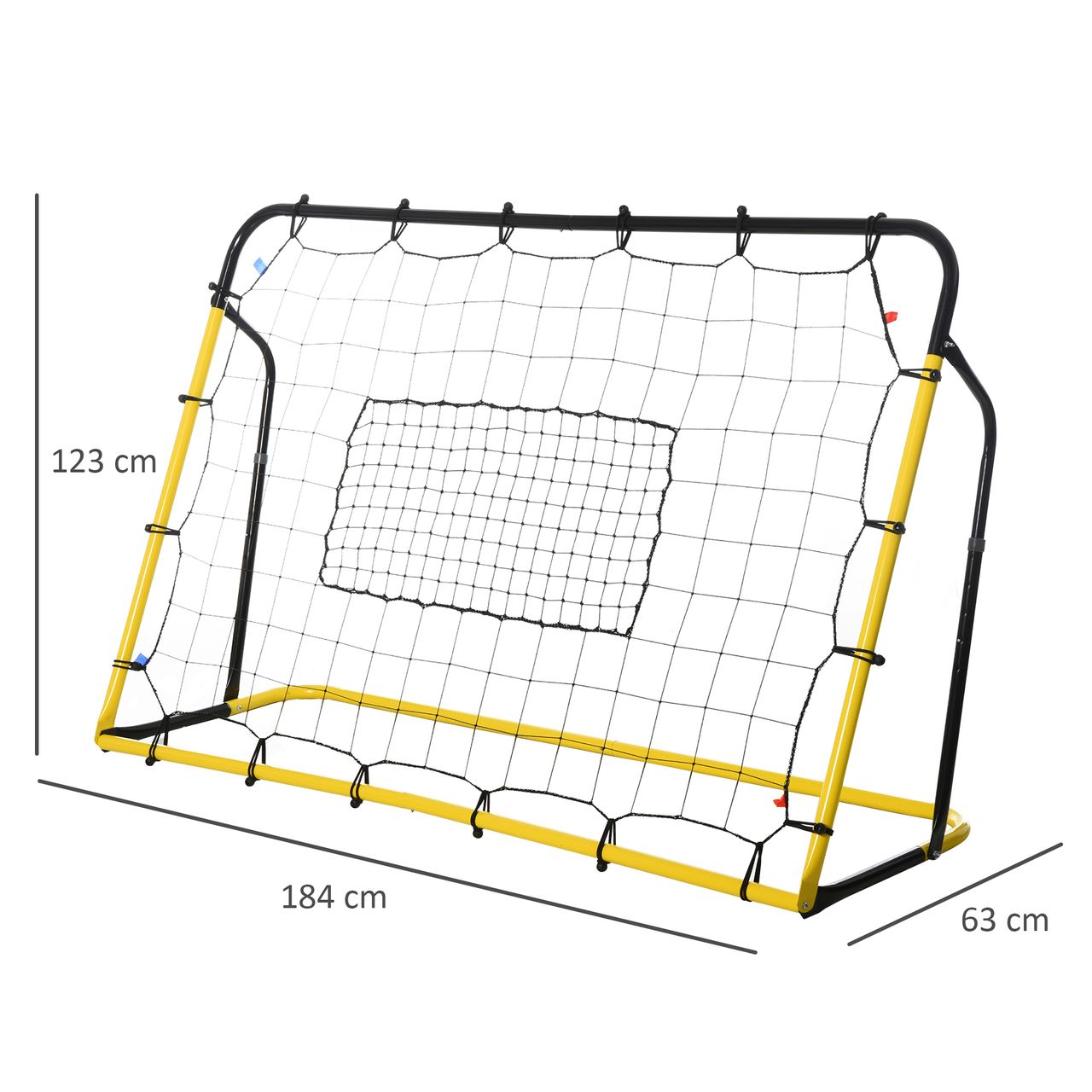 HOMCOM Kickback Fußball Rebounder Tor Rückprallwand Netz für Fußball Gelb Schwarz 184 x 63 x 123 cm