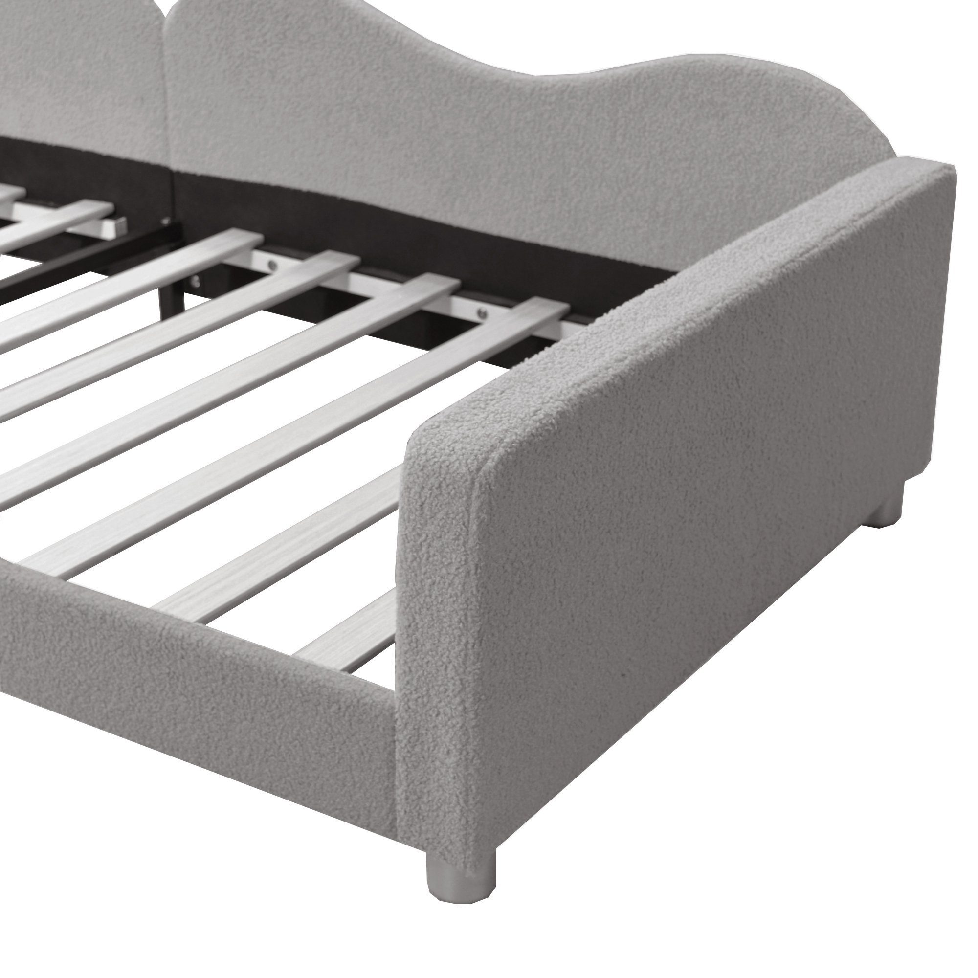 WISHDOR Kinderbett Polsterbett, Schlafsofa Gästebett, mit Rückenlehne und Armlehnen (Bettgestell Teddystoff Multifunktionales weiches Bett 90x200 cm), ohne Matratze