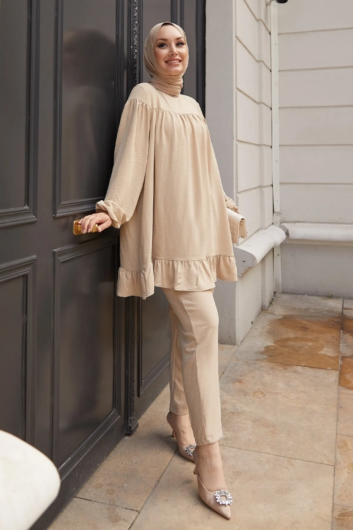 InStyle  Lebhaftes Rock-Rüschen-Doppelset – Beige