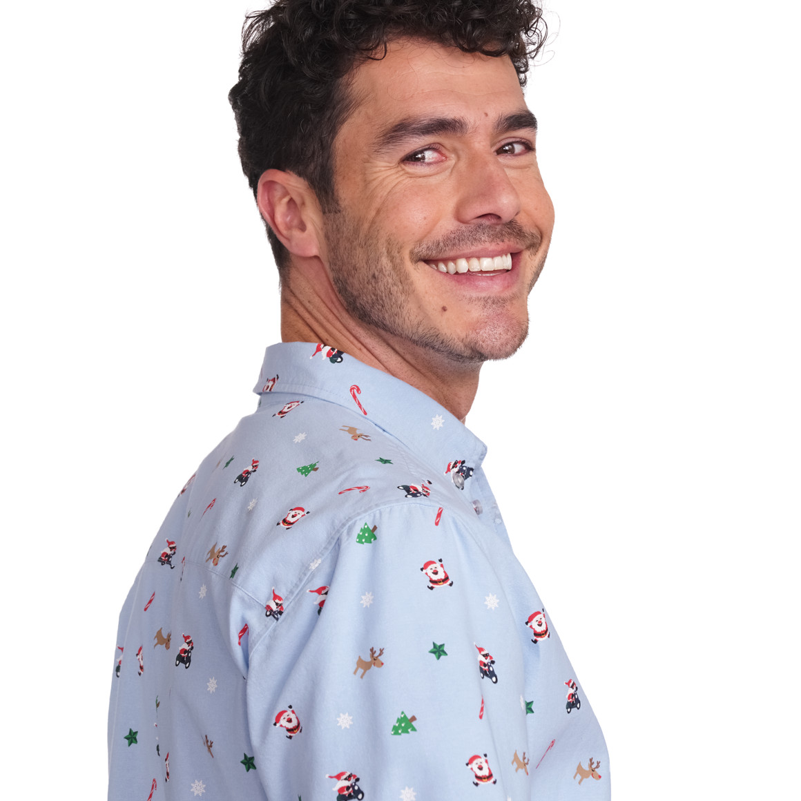 Herren Weihnachtshemd mit Allover-Print hellblau