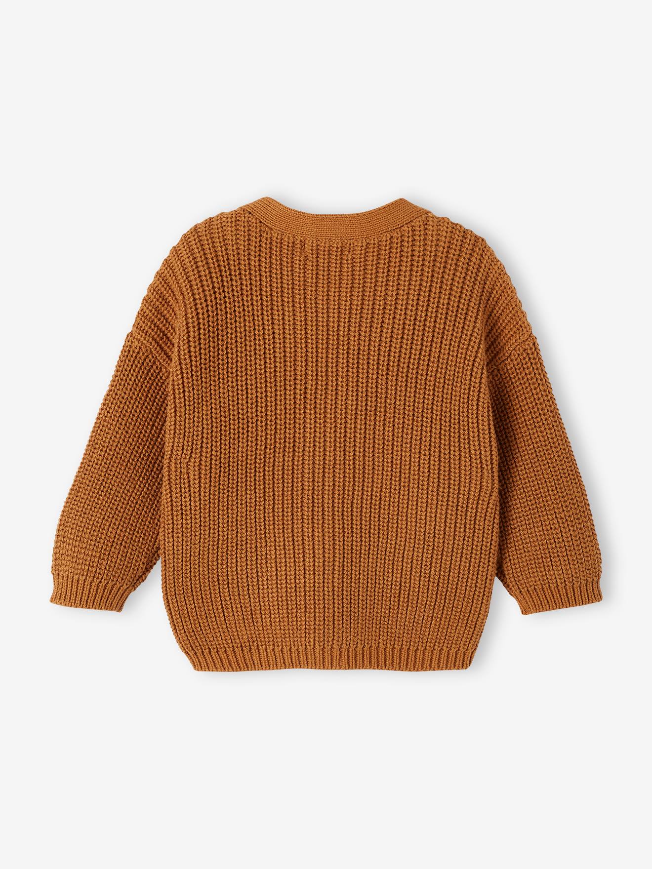 Gilet col V bébé en maille perlée caramel