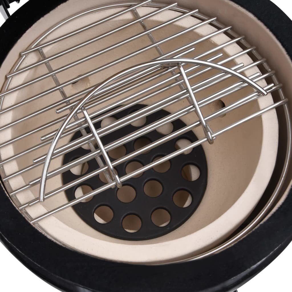 vidaXL Holzkohlegrill 2-in-1 Kamado-Grill Smoker Keramik 56 cm Schwarz