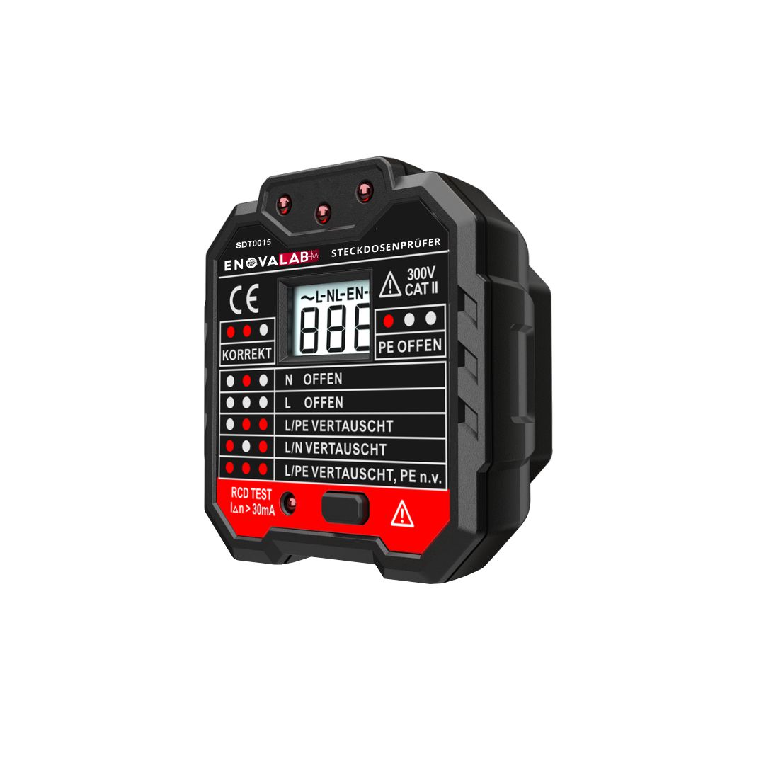 ENOVALAB Steckdosentester SDT0015 mit RCD-Prüfung und LCD