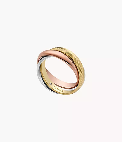 Fossil Ring Harlow Interlocking Links Edelstahl dreifarbig