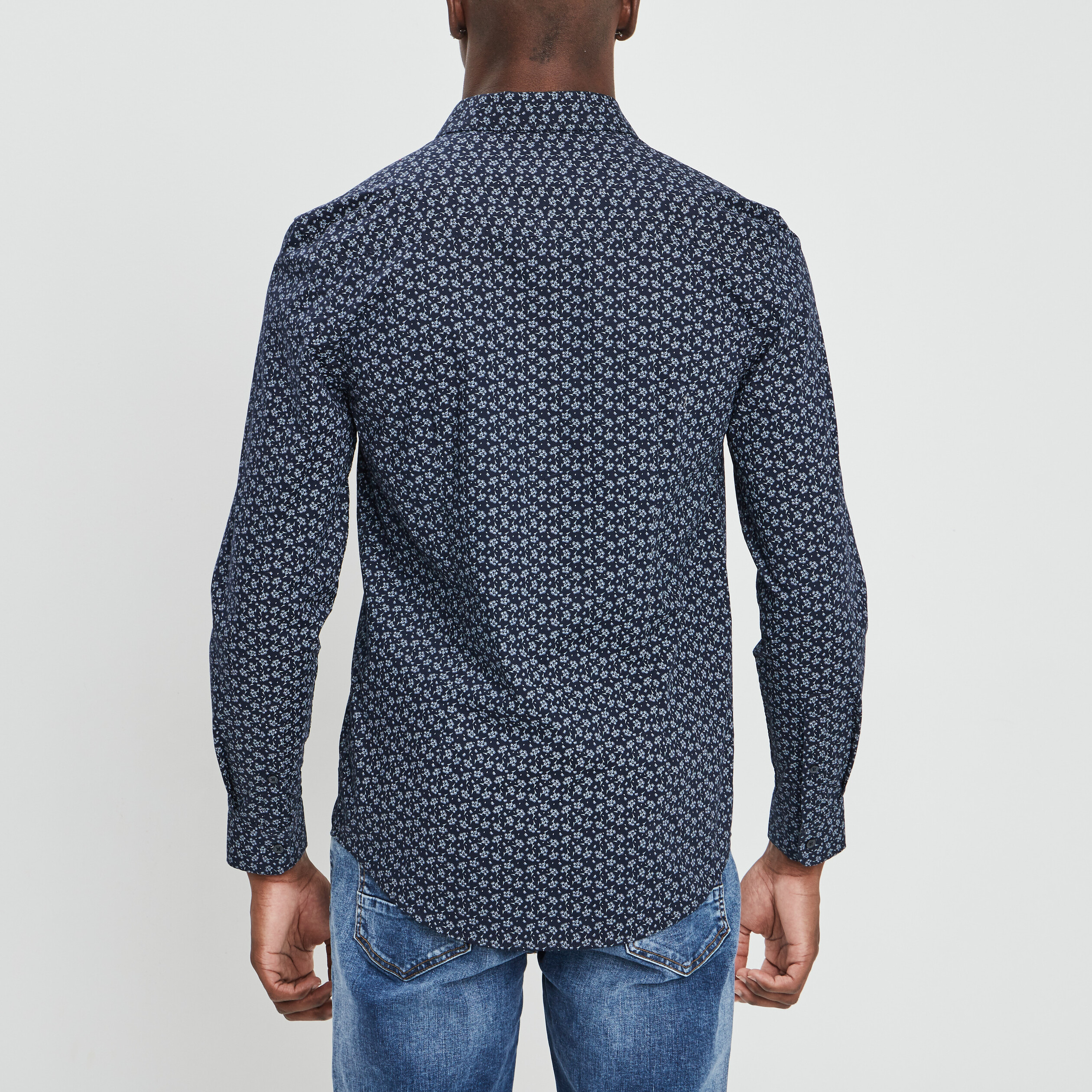 Chemise ajustée col français bleu marine homme | La Halle