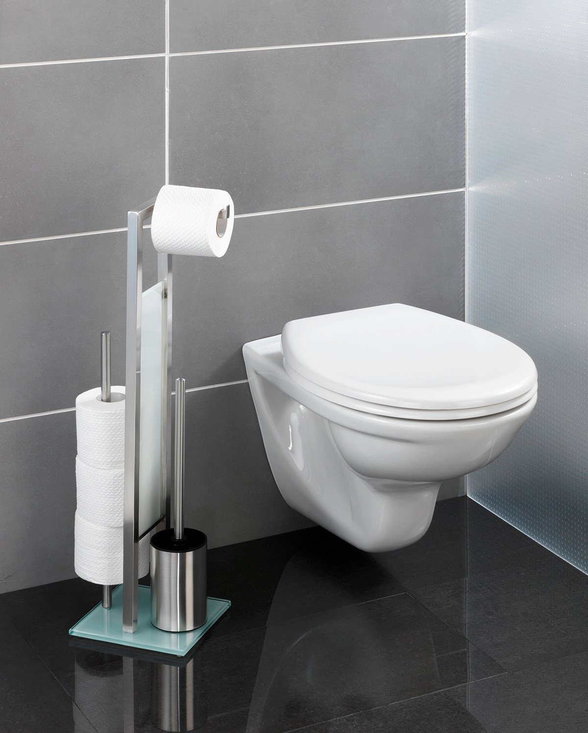 WENKO WC-Garnitur Rivalta, integrierter Toilettenpapierhalter und WC-Bürstenhalter