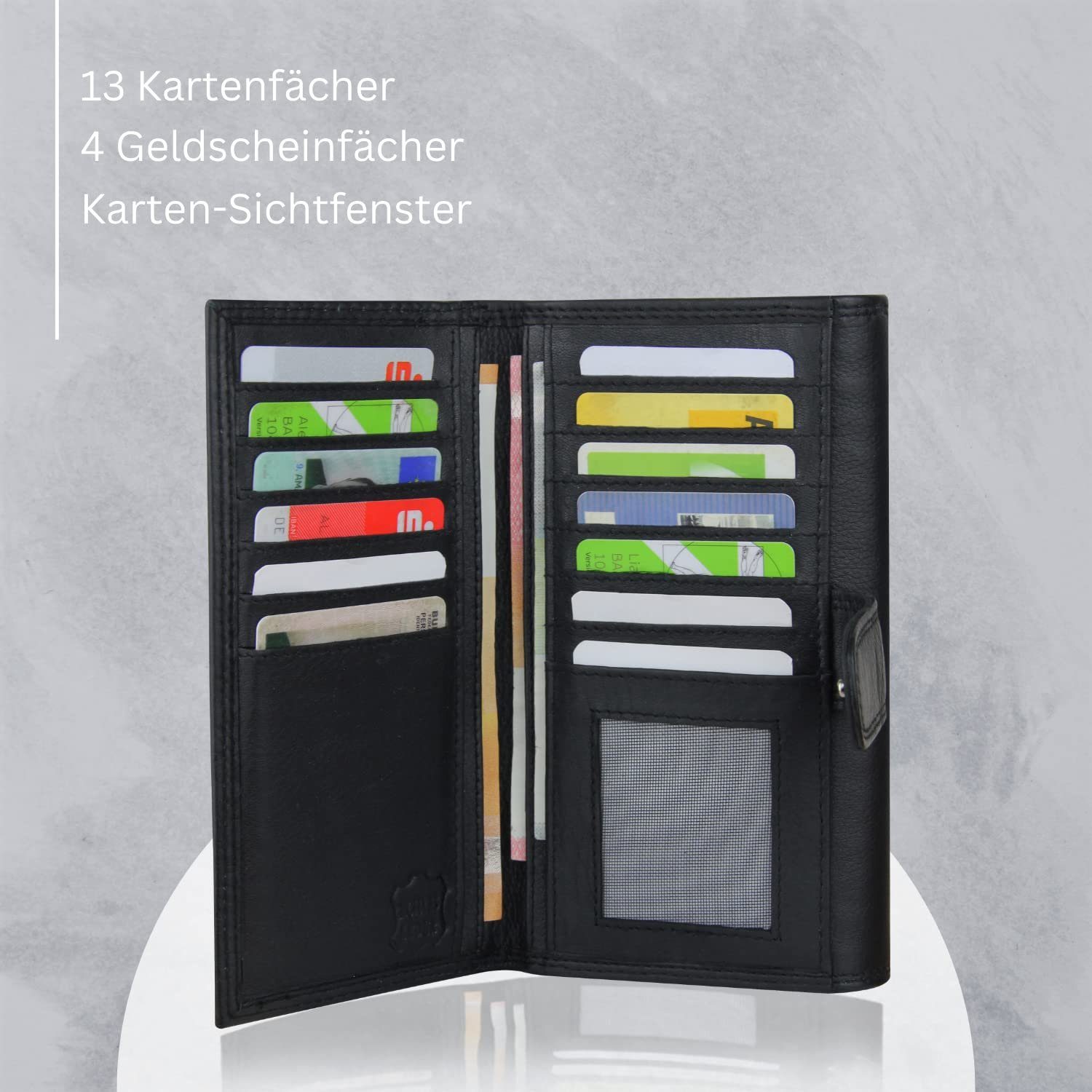 Frentree Geldbörse Damen Portemonnaie aus echtem Nappaleder mit vielen Fächern und, und RFID-Schutz, großes Echt Leder Portemonnaie
