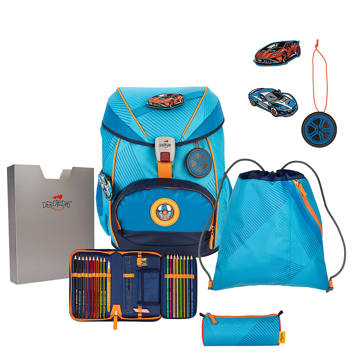 Schulrucksackset ErgoFlex SUPERFLASH EXKLUSIV Supercar, 5-tlg., inkl. Wechselbuttons (2023)