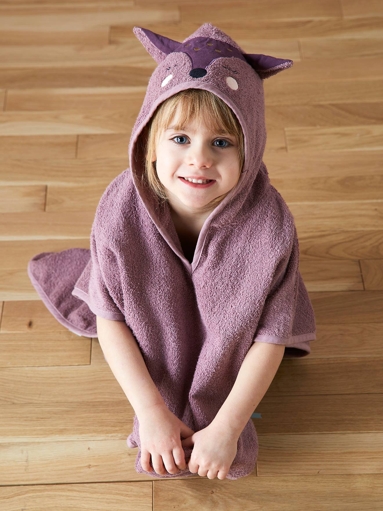 Poncho de bain personnalisable Biche parme