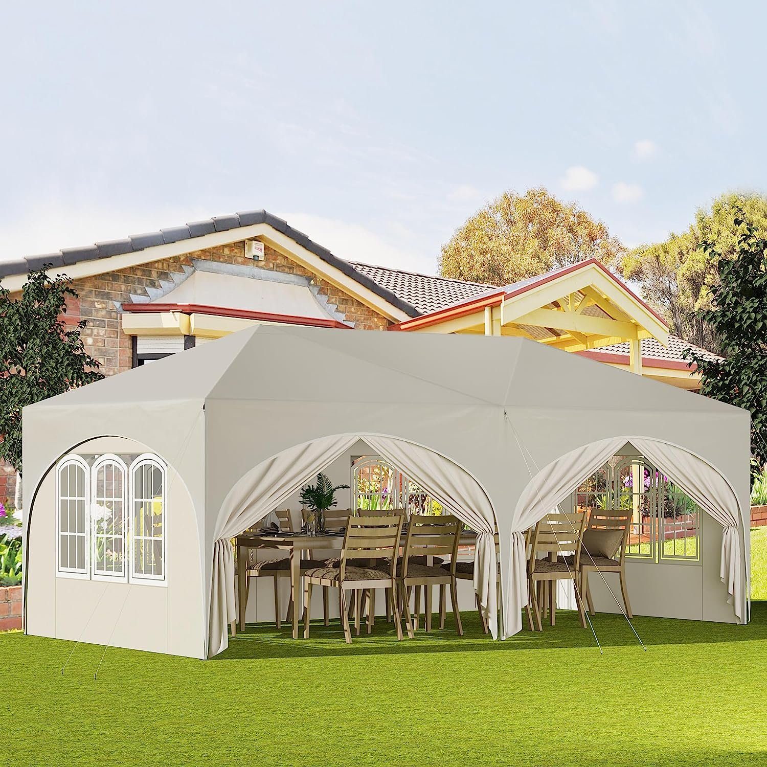 Woltu Pavillon, mit 6 Seitenteilen, 3x6 m, mit 6 Seitenwänden, höhenverstellbar