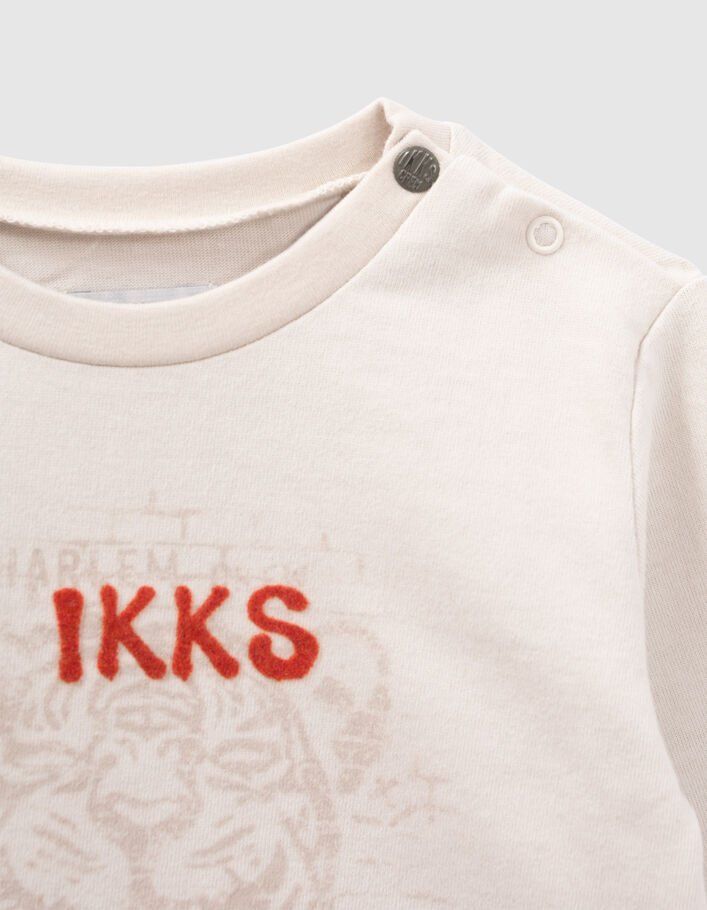 T-shirt beige coton bio visuel tigre et typo floquée bébé garçon