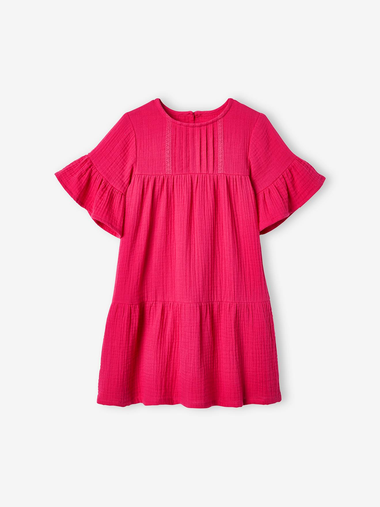 Robe en gaze de coton fille abricot poudré