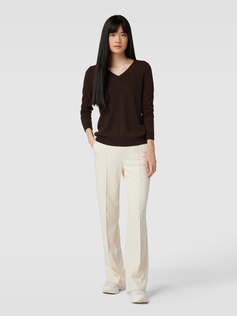Strickpullover aus Kaschmir mit V-Ausschnitt in schokobraun meliert