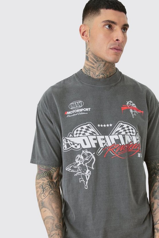 Tall Oversize T-Shirt mit Moto-Print