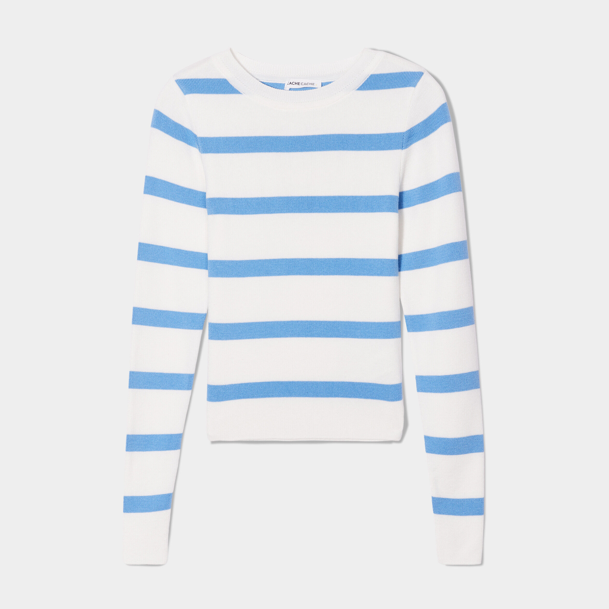 Pull court cintré col rond bleu ciel femme | Cache Cache