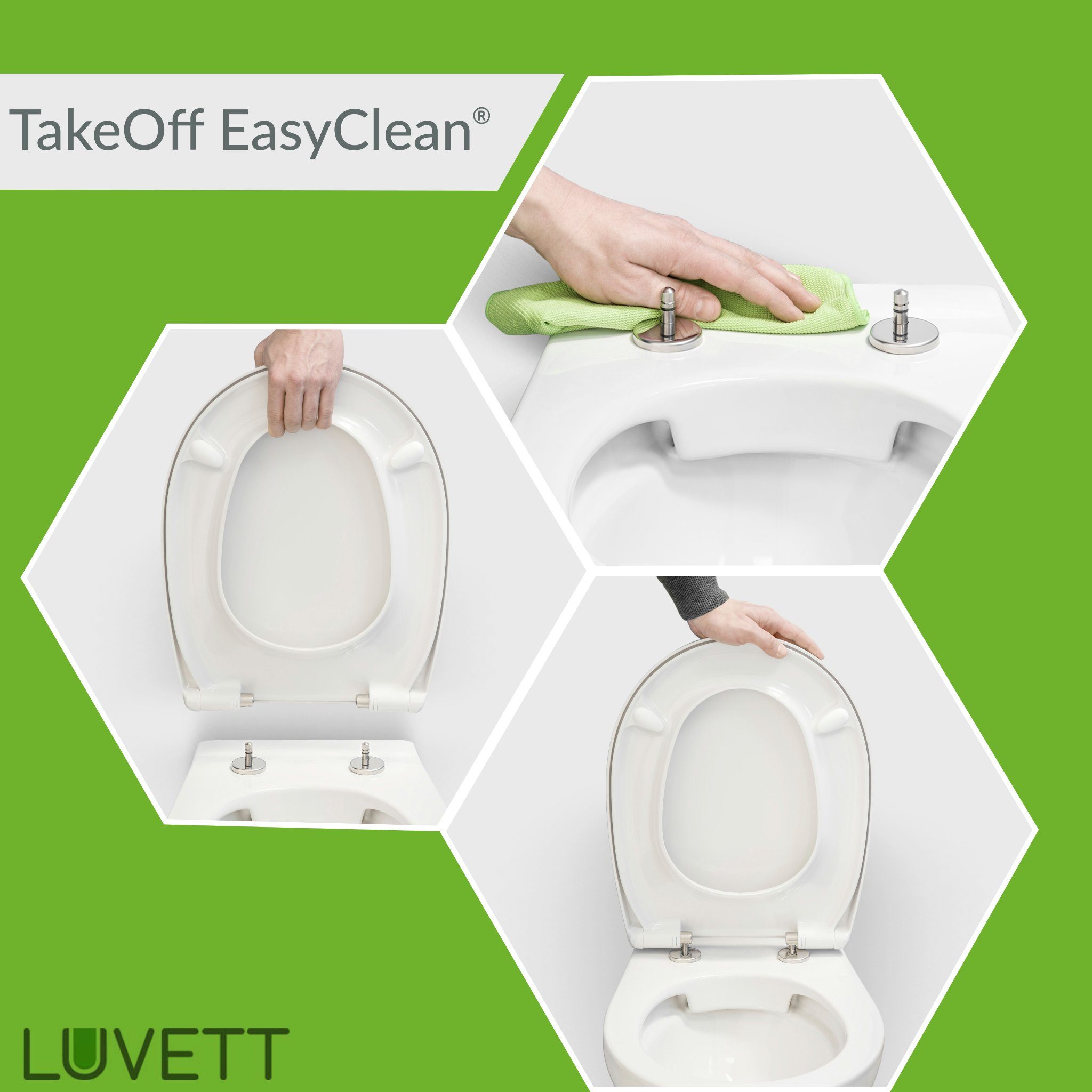 LUVETT WC-Sitz Farben C100 (Komplett-Set, Inklusive 3 Befestigungsarten), mit Original SoftClose® Absenkautomatik, Duroplast