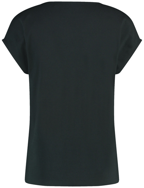 T-Shirt mit Material-Patch und Ziersteinchen