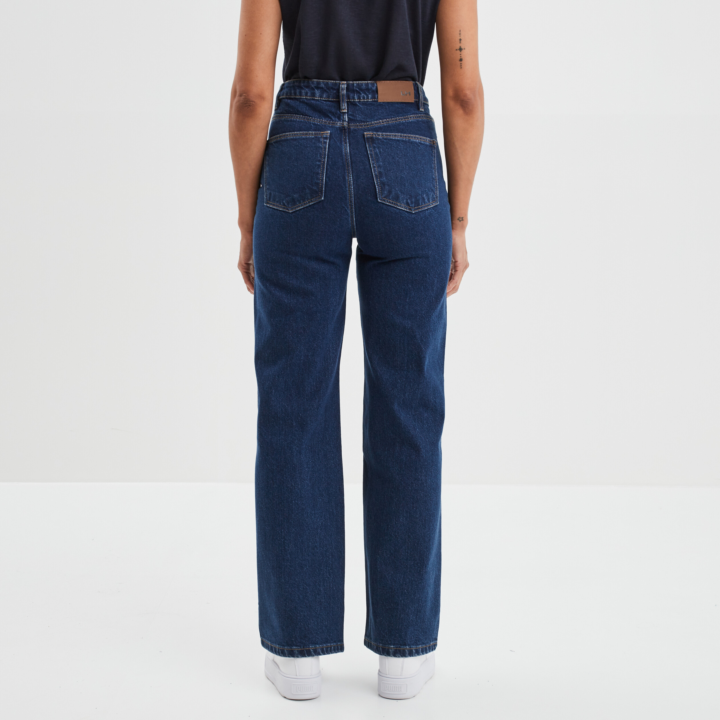 Jeans wide leg taille haute coton denim brut femme | La Halle