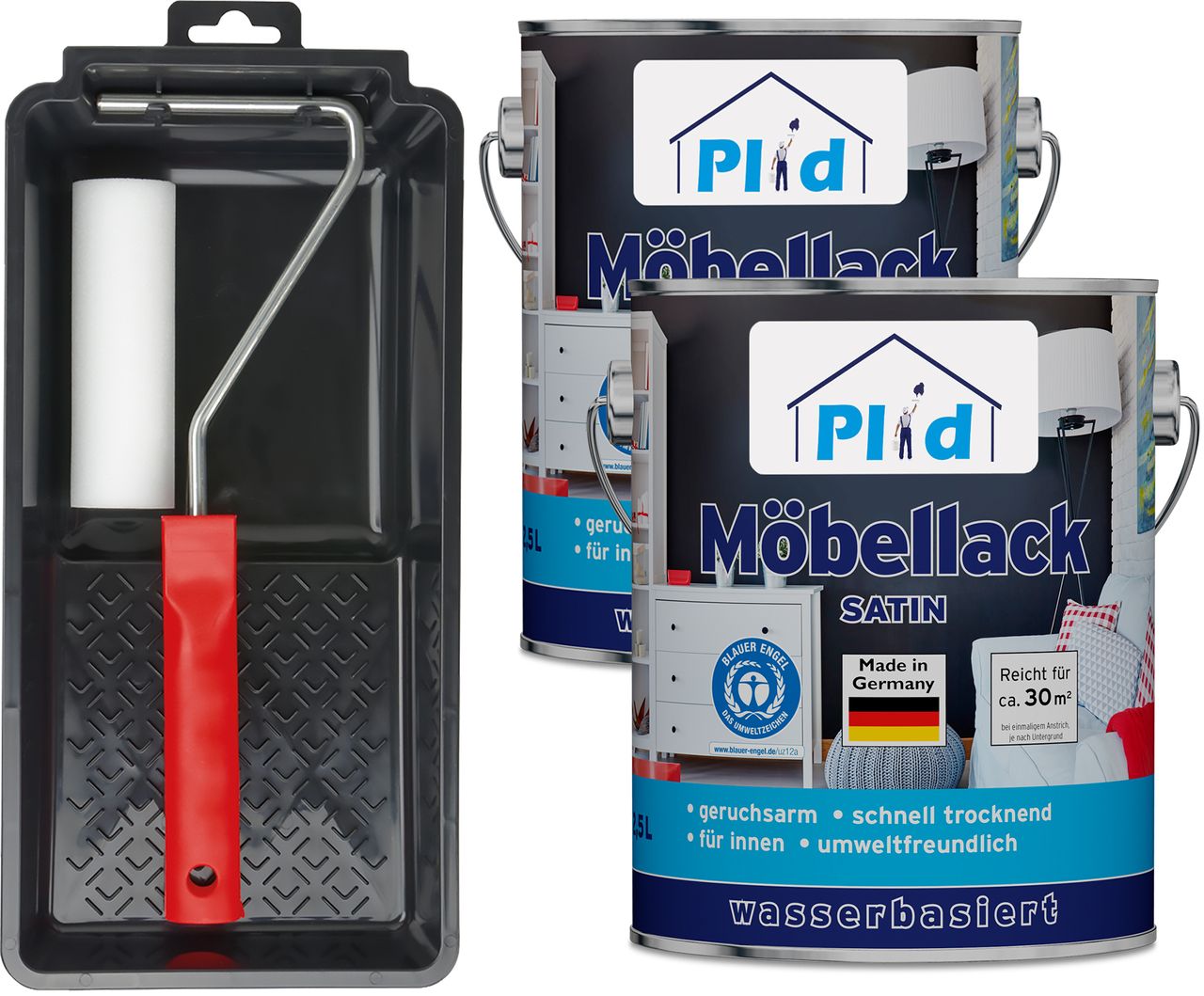 Plid Premium Möbellack Weisslack Türenlack Holzlack Lackierset Weiß - Seidenglänzend