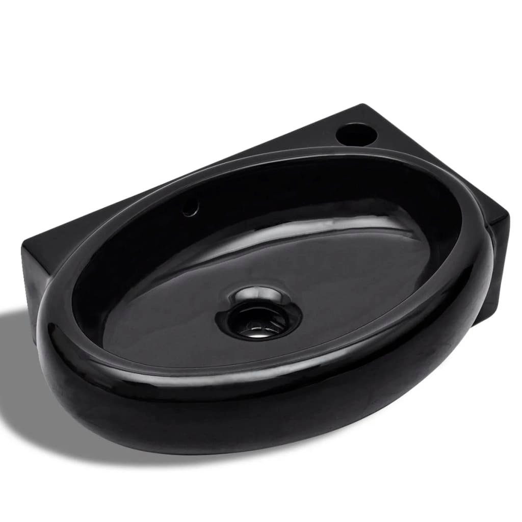 vidaXL Waschbecken Keramik Waschbecken mit Hahn/Überlaufloch Schwarz Rund