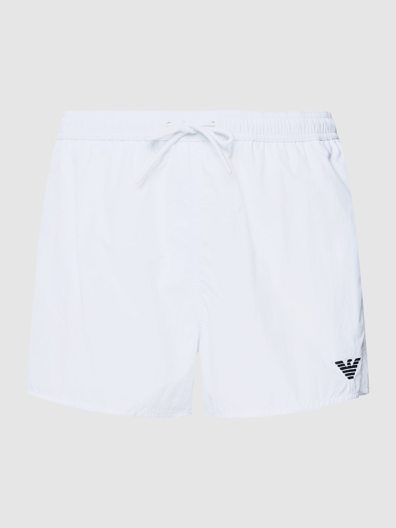 Badehose mit Label-Stitching Modell 'Basic' in weiß