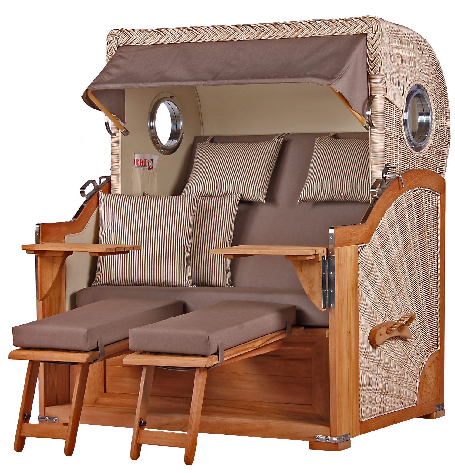 bene living Strandkorb Königssee 2,5-Sitzer Teak - PE shell - Modell 534, BxTxH: 142x95x170 cm, Volllieger ca. 175 Grad, Ostsee-Strandkorb, inkl. Liftersystem und Bullaugen