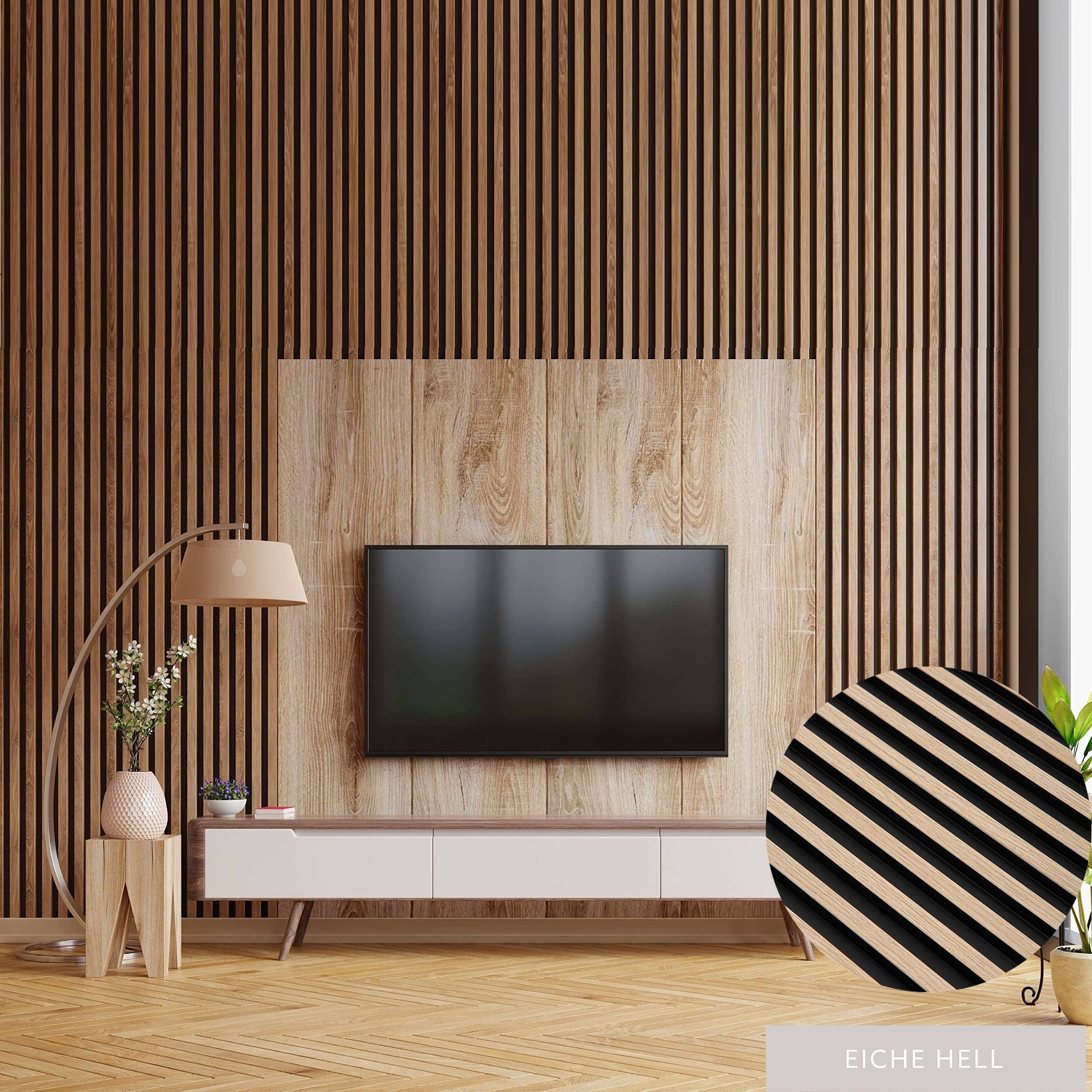 PROVISTON 3D Wandpaneel Polystyrol, 120 x 2700 mm, Eiche Hell, Akustikpaneele, 1 Stück