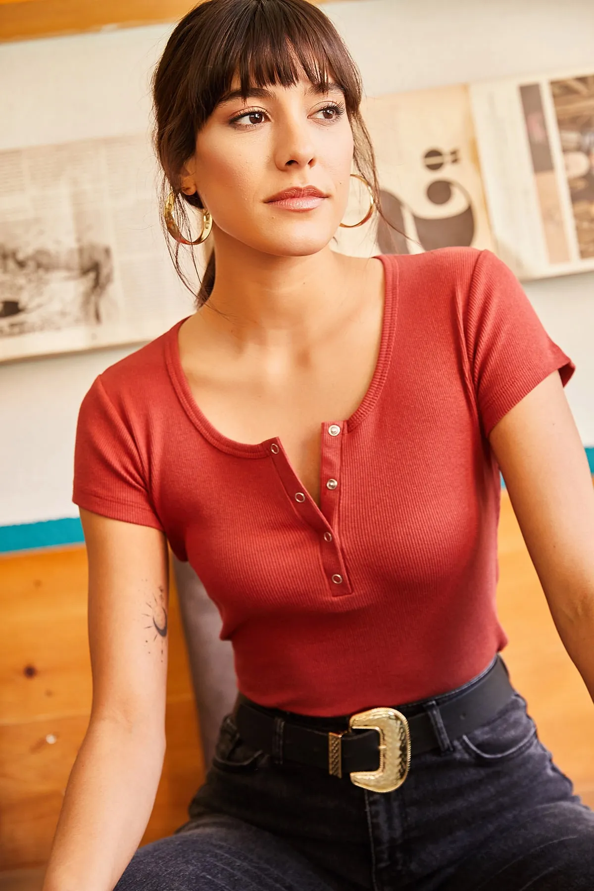 Olalook  Damen-Tile-Snap-Camisole-Bluse BLZ-19000171