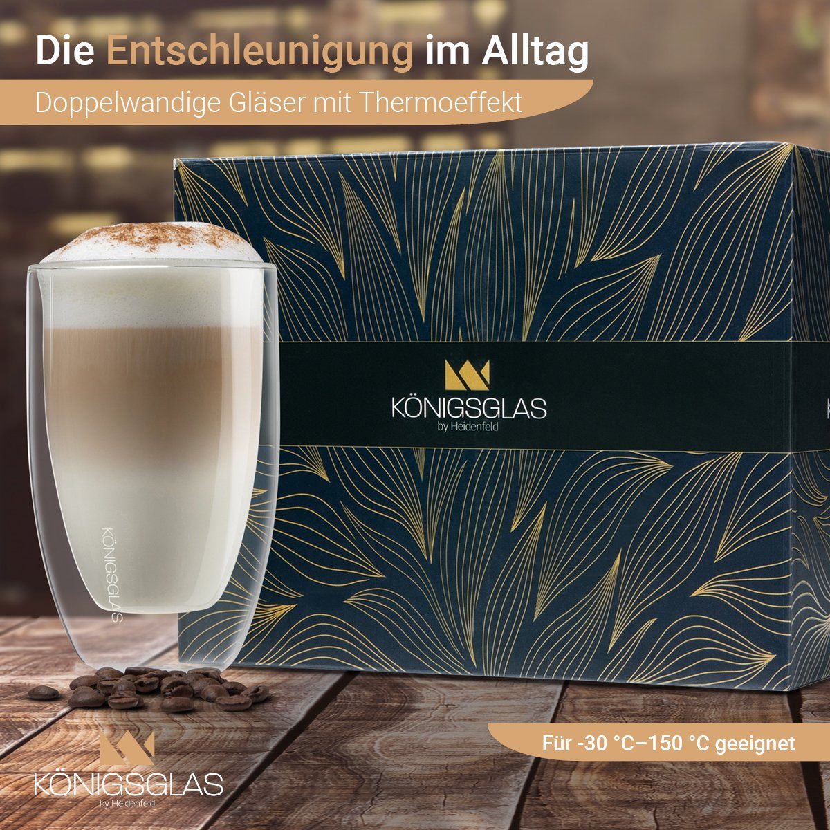 Königsglas Latte-Macchiato-Glas Latte Macchiato Glas 300 ml Cappuccino Gläser-Set doppelwandig, Kaffeetasse, 2/4er Glas Set Trinkglas Thermoglas Kaffee Teeglas Kaffeegläser Tasse