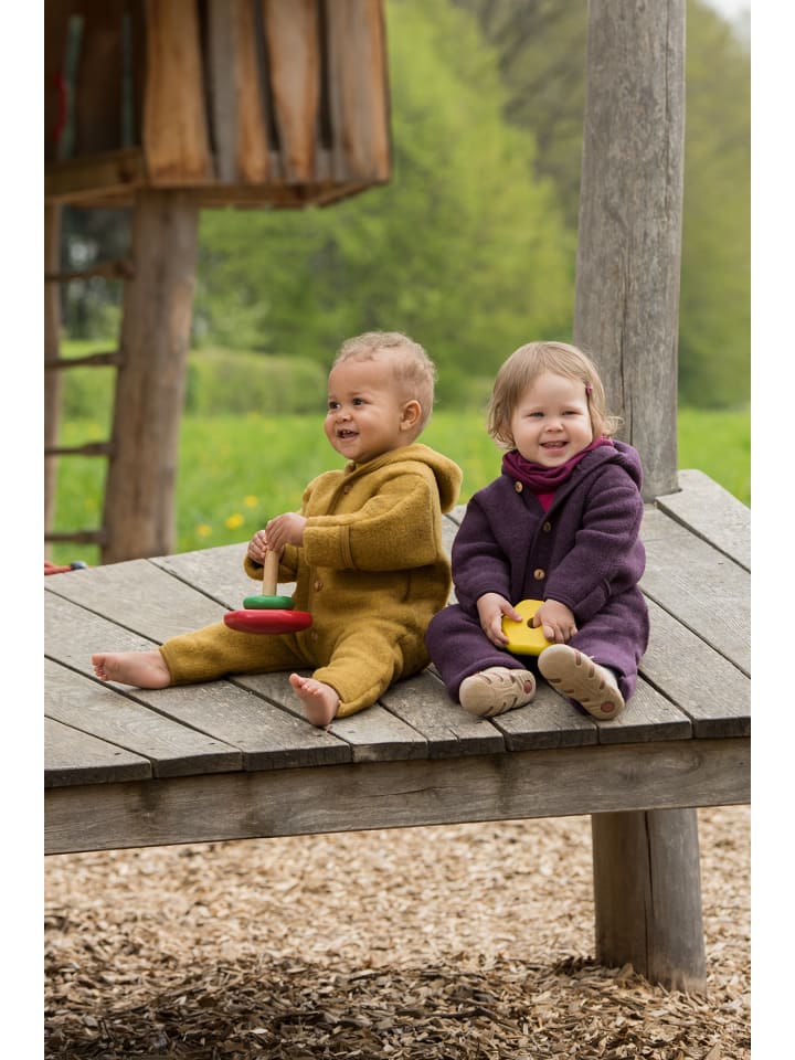Kinderhaus Blaubär Baby-Overall mit Kapuze, Holzknöpfen & Mulltuch Blaubaer in Blau Melange günstig kaufen 50/56