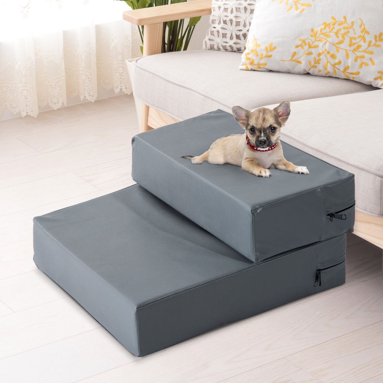 PawHut Tiertreppe Tierunterlage Klappbar Hundetreppe Treppe Unterlage für Katzen und Hunde Grau L45 x B39 x H20 cm