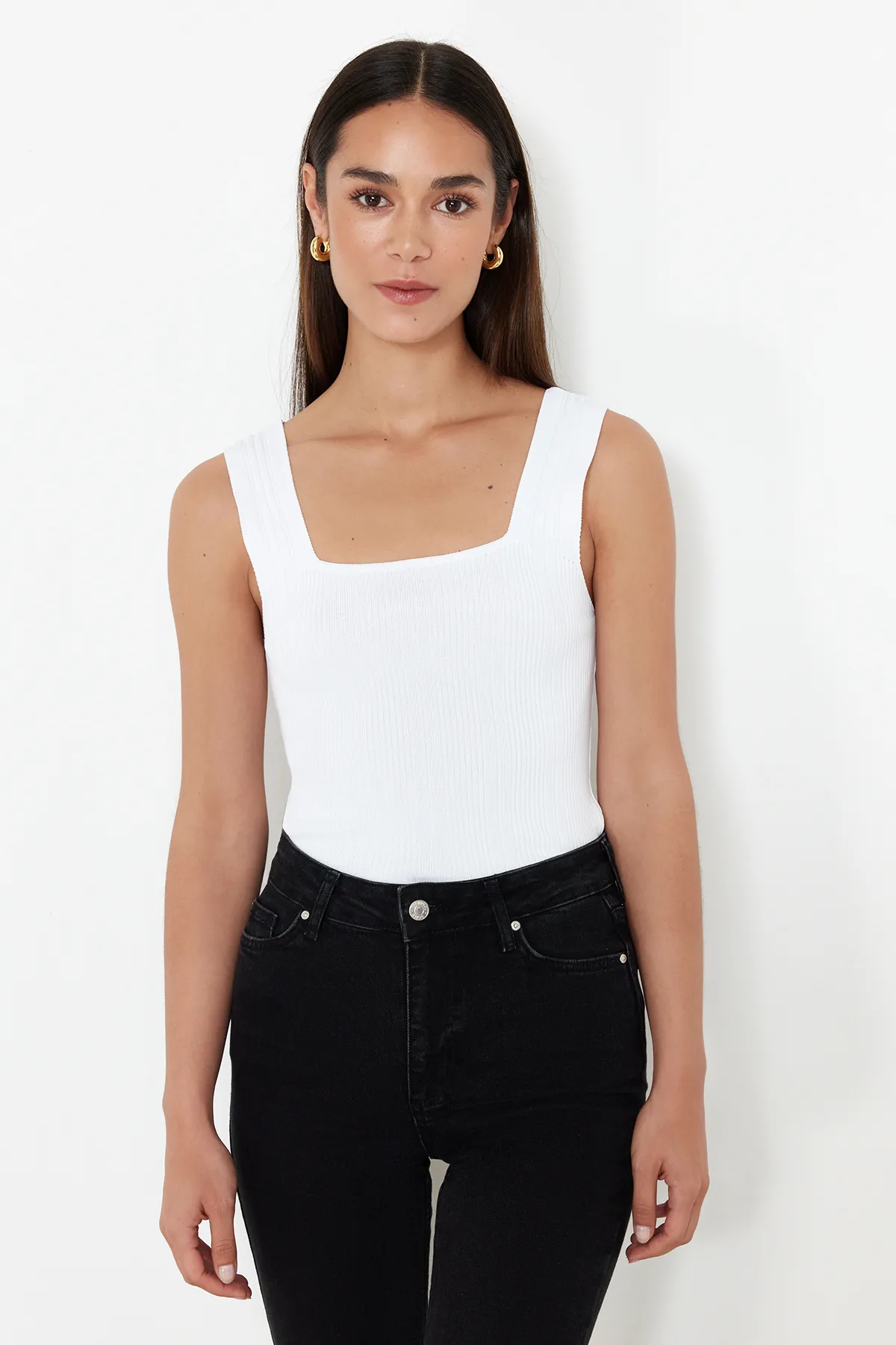 Trendyol Collection  Schwarz-Ecru Basic Doppelpack Top Strickbluse TWOSS24BZ00623