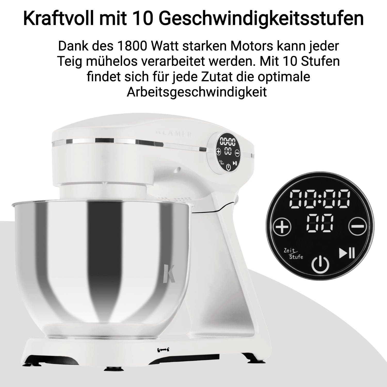 KLAMER Küchenmaschine KLAMER Küchenmaschine 1800W, Knetmaschine mit 6 Liter Edelstahl Schüs…