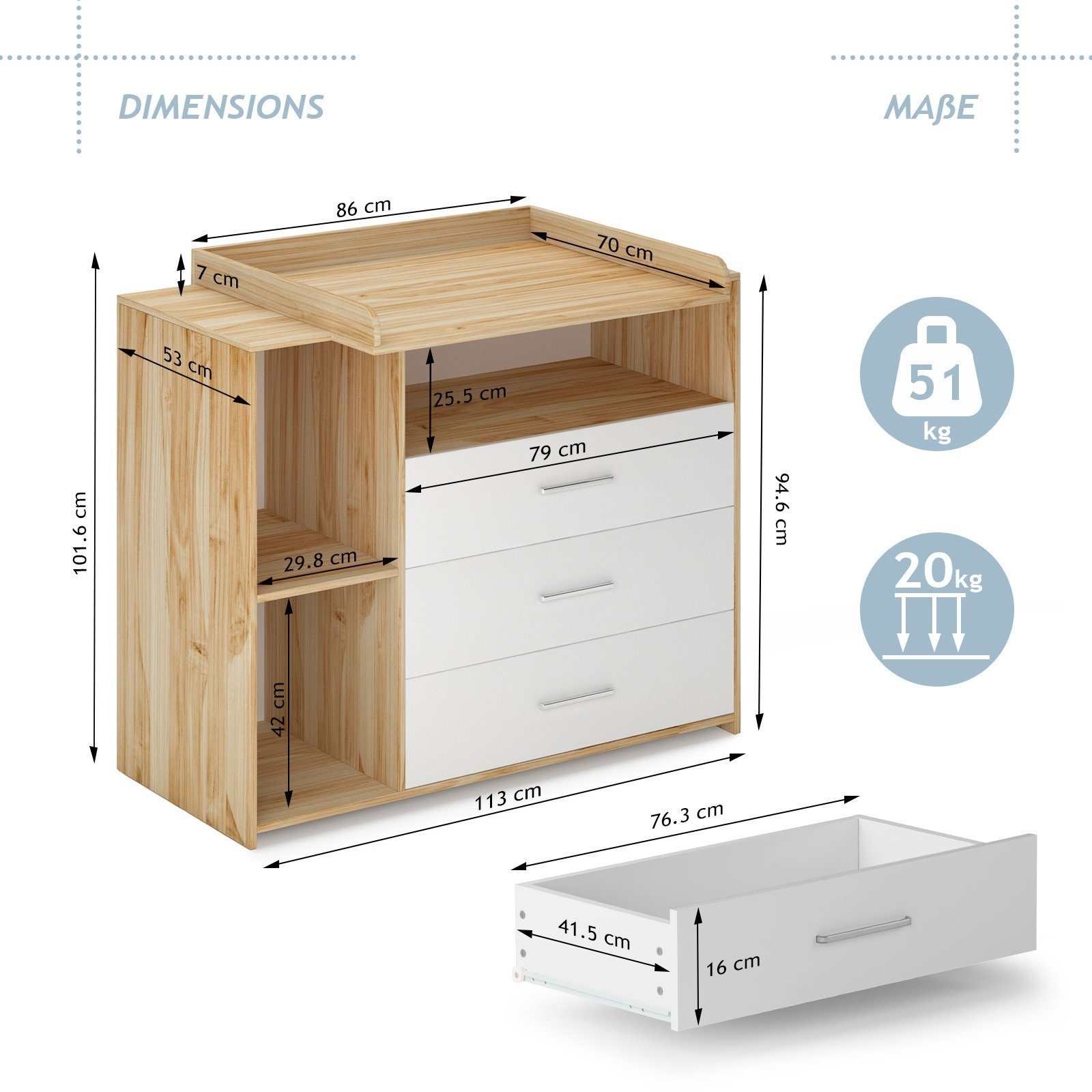 Infantastic Wickelkommode Wickeltisch Baby Kommode Wickelregal Wickelaufsatz