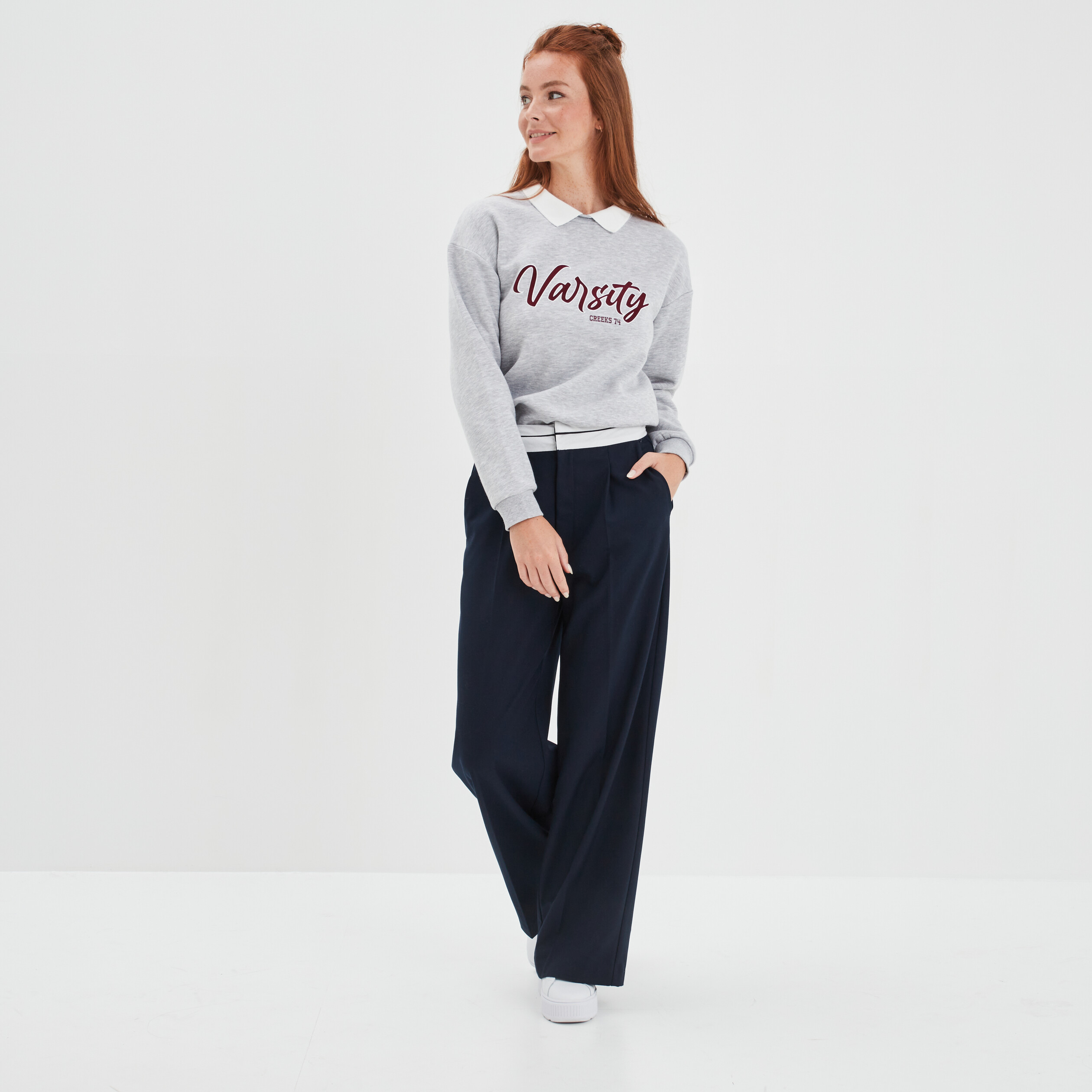 Pantalon large à pinces bleu marine femme | La Halle